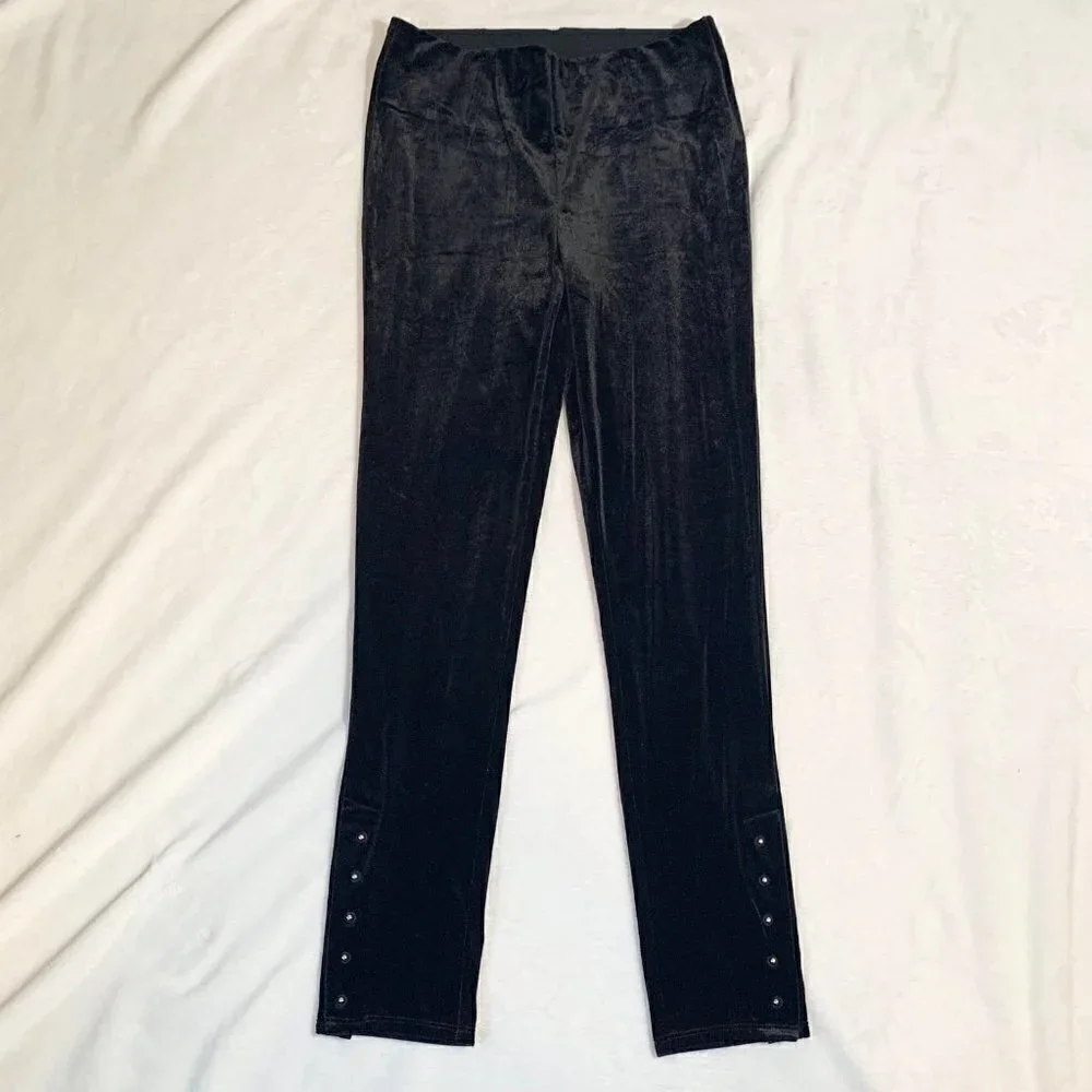 Soft Surroundings Black Velvet Studded Ankle Leggings‎ Pants Womens Medium